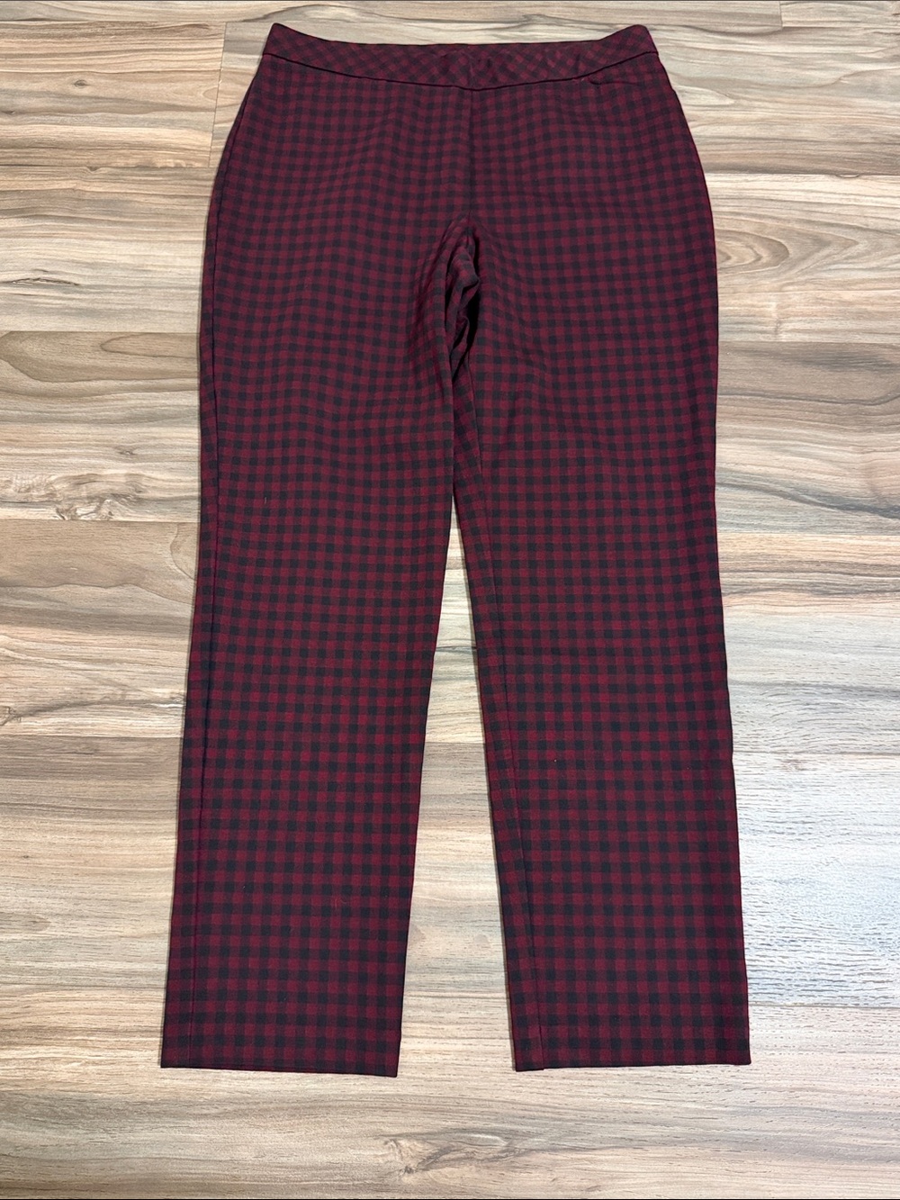 J.Jill Ponte Slim Leg Pull On Pants Women’s M Bordeaux Black Gingham Stretch